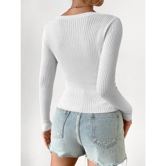 minimalist Ribbed Knit Button down Cropped Cardigan sweater black - Picture 4 of 11